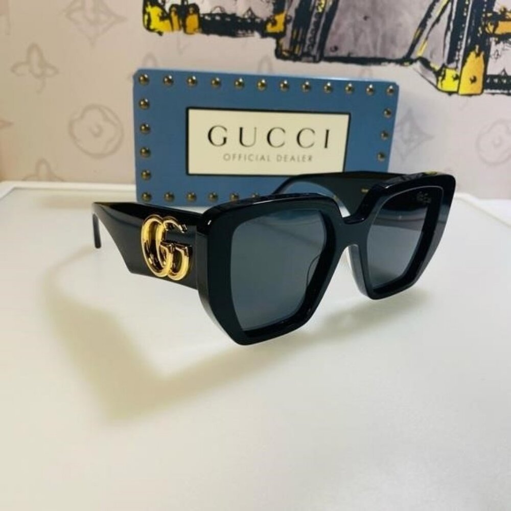 New Gucci Geometric Men’s Women’s Sunglasses GG0956S 003 Black/Gold 54mm - Picture 6 of 13
